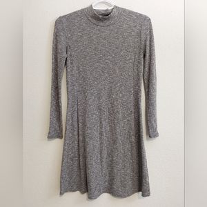 Madewell Cityblock Long Sleeve Mock Turtle Neck Dress Ribbed Heather Gray Swing